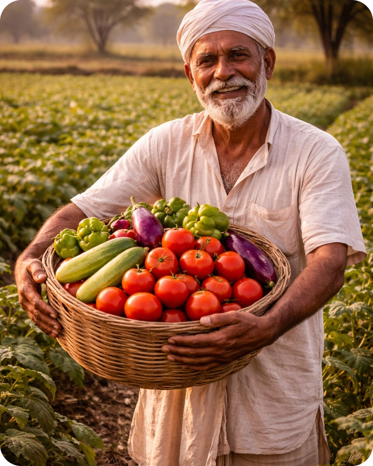 अच्छी फसल के साथ खुश किसान