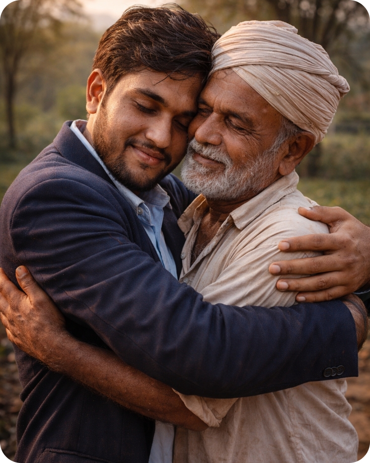 बेटा सफल होकर बाप को गले लगाता है