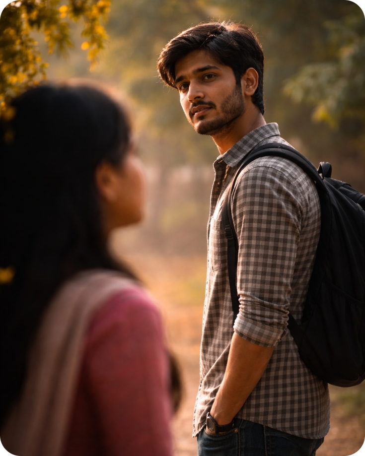 लड़का लौटकर लड़की को दूर से देखता है