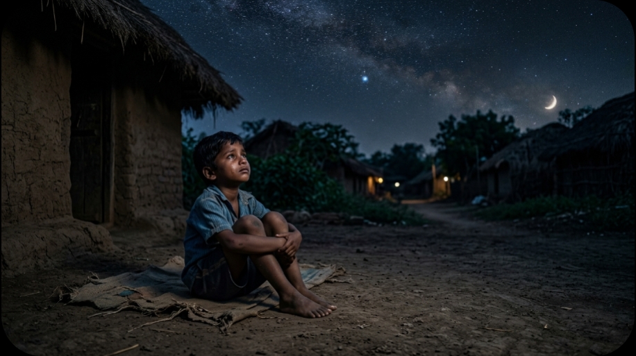 अकेला बच्चा आसमान देखता हुआ
