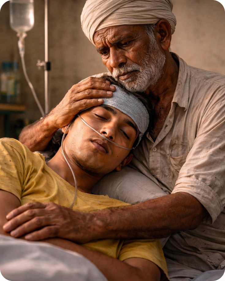 बीमार बेटे के साथ परेशान बाप