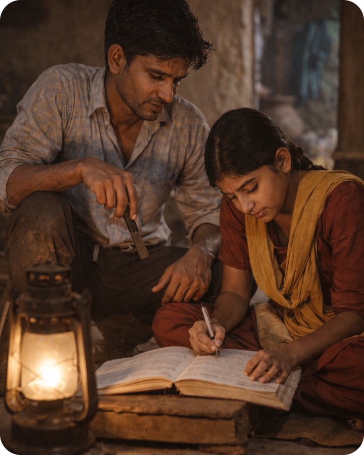 भाई मेहनत करता हुआ बहन को पढ़ाता हुआ