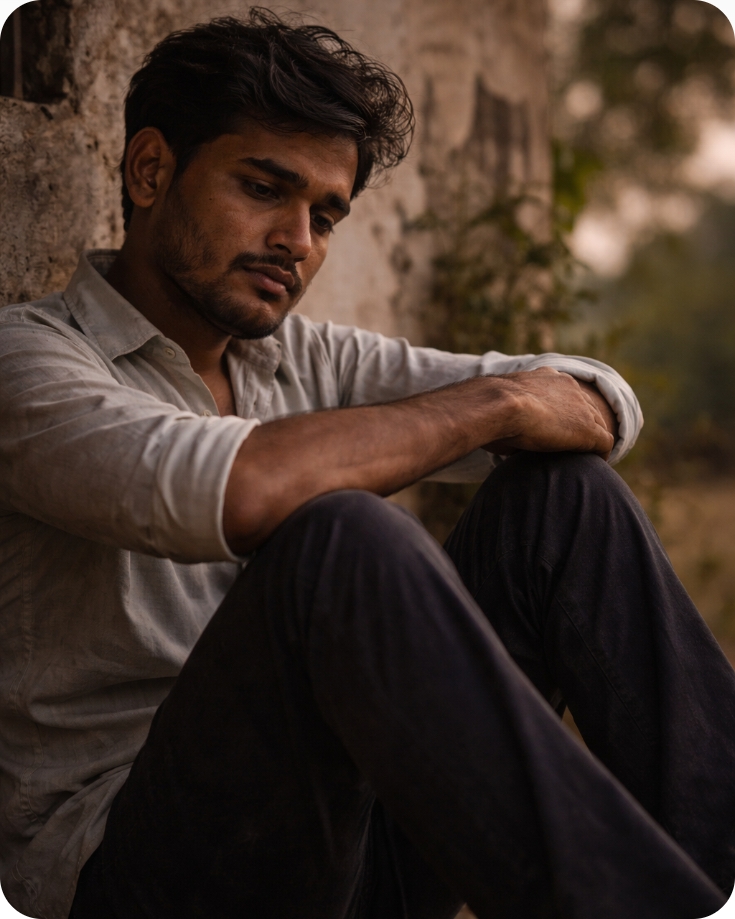 अकेला लड़का उदास बैठा हुआ